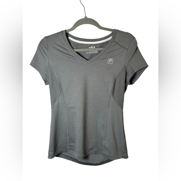 FILA Sport Women’s V-Neck Athletic Top Gray Size XS Short Sleeve Performance Tee - Picture 1 of 4